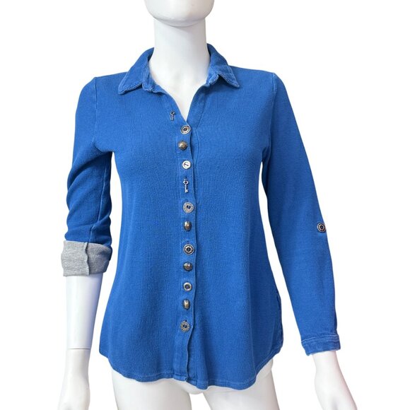 Soft Surroundings Womens XS Button-Up Waffle Knit Shirts Blue & Pink Cotton - Picture 3 of 9